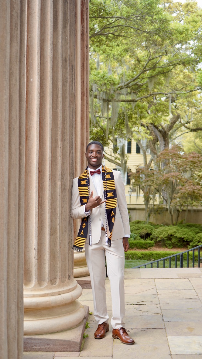 College of Charleston graduation photographer capturing cap and gown portraits in Charleston SC