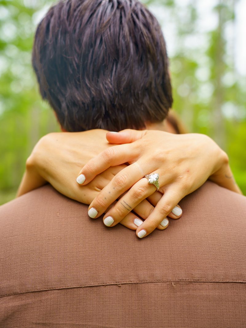 Engagement ring detail shot during a private garden session