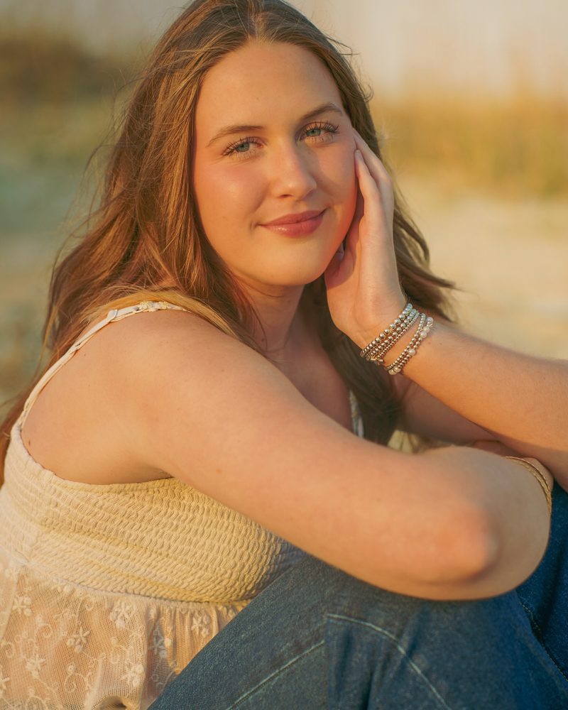 Close-up golden hour portrait on Sullivan's Island beach