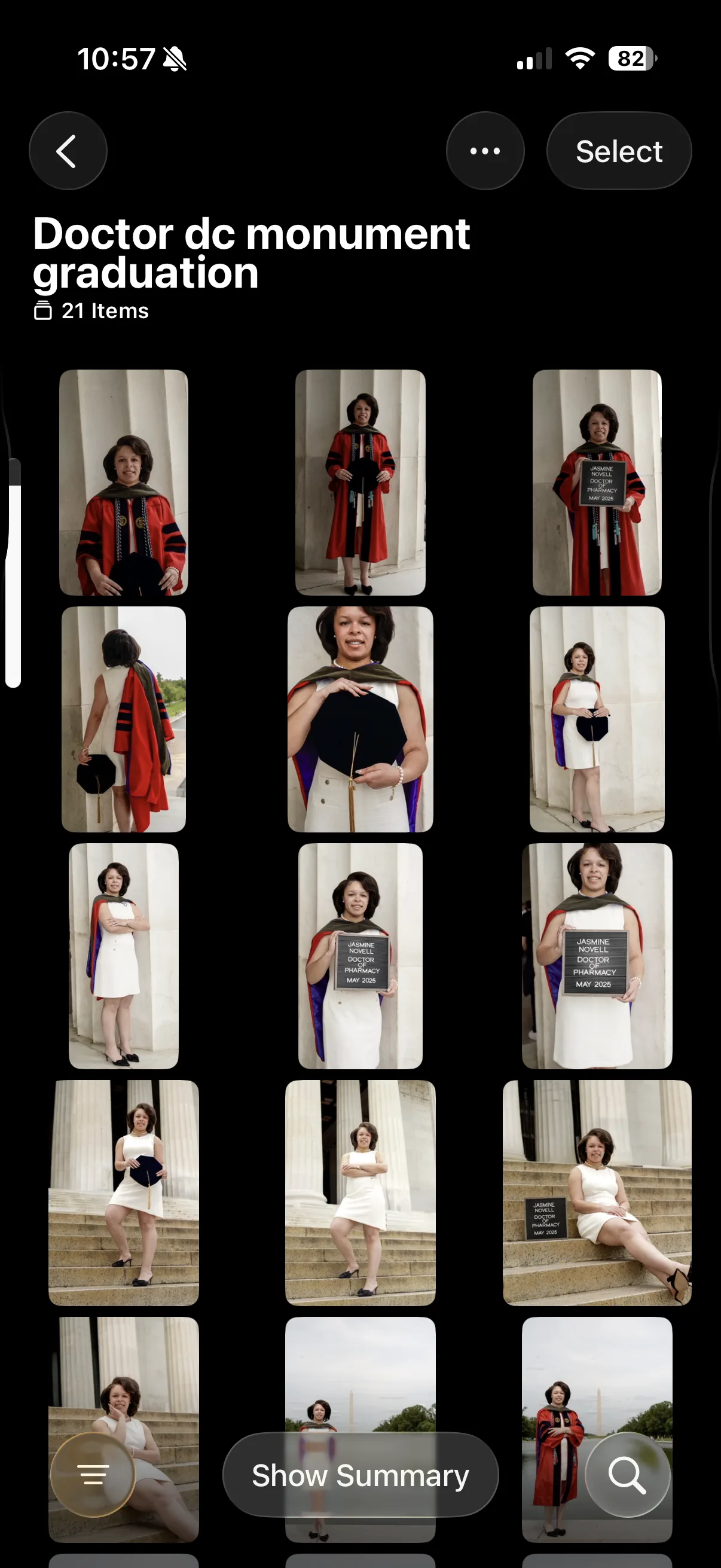 Doctoral graduation portrait at DC monuments, woman in crimson doctoral regalia with purple velvet accents on marble steps by Joshua Smith photographer